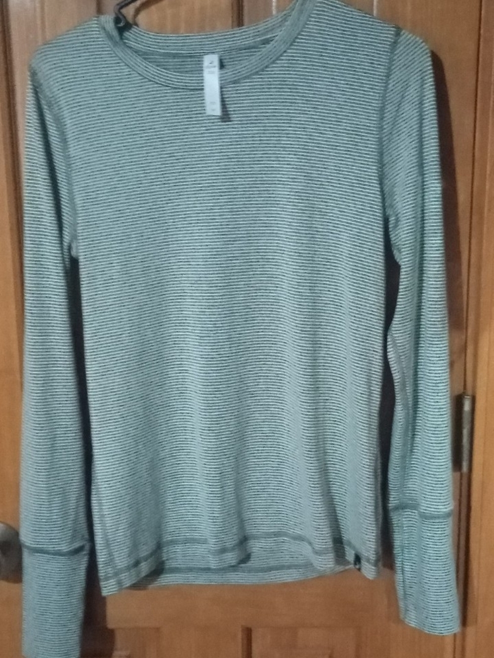 Glyder Olive Green and White Striped Long-Sleeve Crewneck